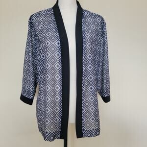 Sara Morgan For Haband Size LP Cardigan Kimono Open Front 3/4 Sleeve Sheer Black